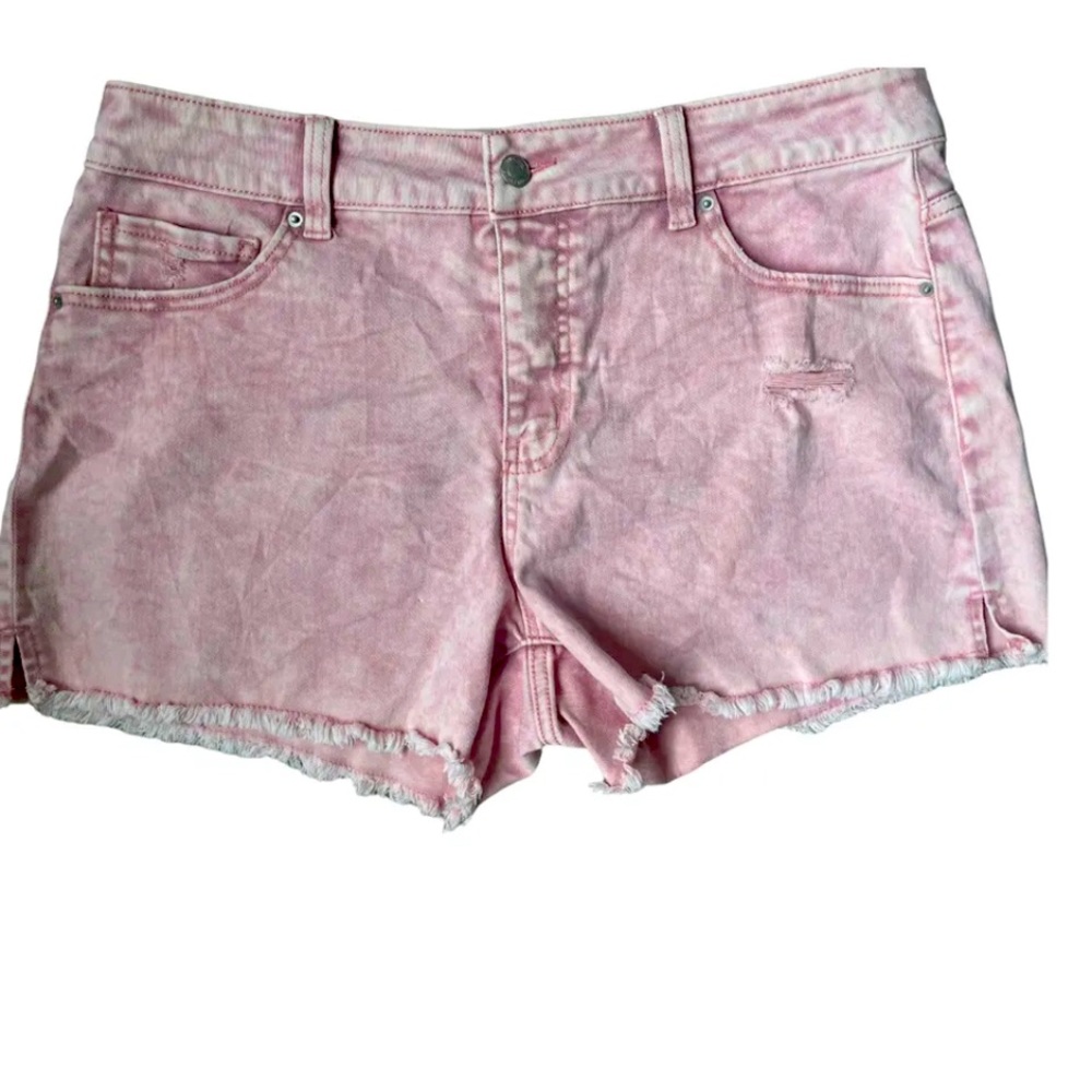 Women's Size 14 Pink High Rise Distressed Denim Shorts | Time & Tru